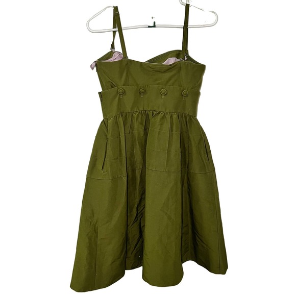Women's Maeve Anthropologie Green Button Dress Silk Blend Size 4P - Picture 4 of 8